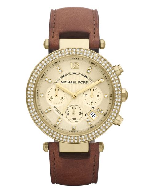 michael kors ladies brown leather watch|women watch with leather band.